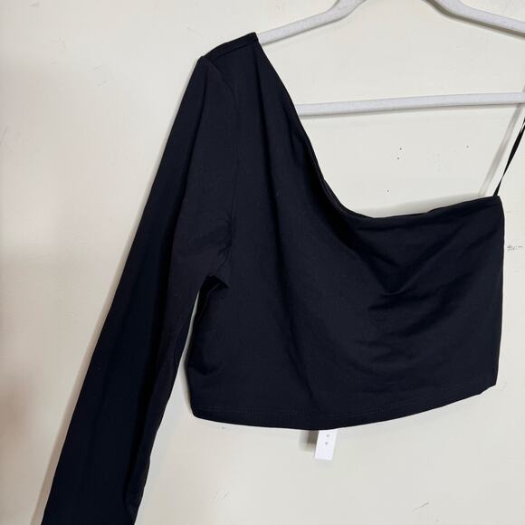 Susana Monaco One Shoulder Crop Top - Black NWT Size Large - Picture 3 of 7